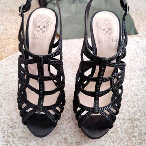 New! Vince Camuto Women high heel sandals subtle shine black